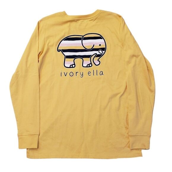 Ivory Ella Yellow Striped Elephant Graphic Long Sleeve Tee Top Small - Picture 1 of 5